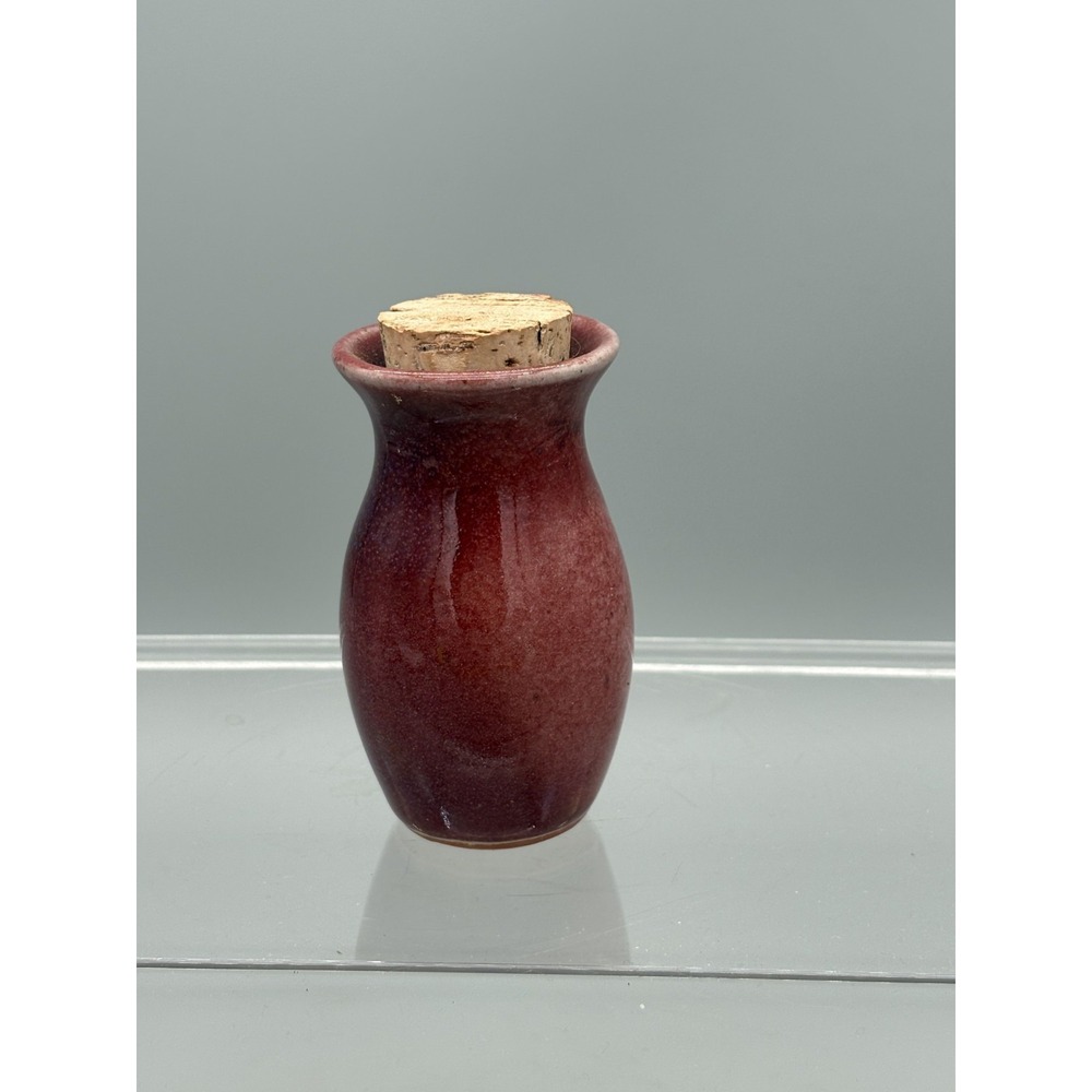 Vintage Porcelain Vase Red Purple Glaze Vase with 3.5" w Cap Unbranded Pinch Pot